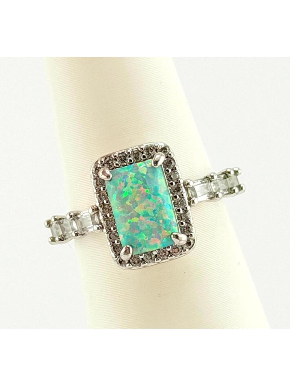 Bomb Party RBP6594 Sz 6 “Always The Romantic” Pale Green Fire Opal on Rhodium